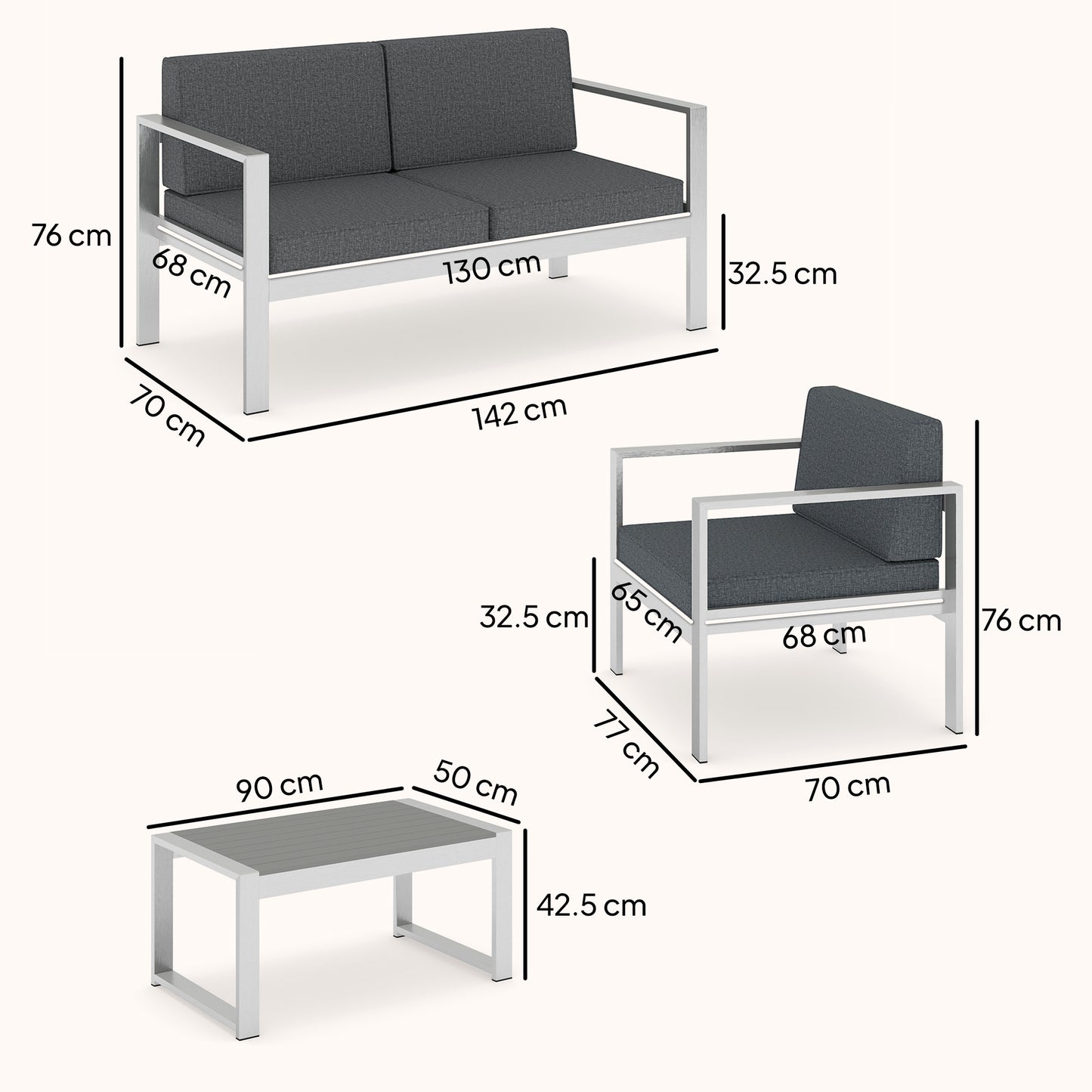 4 Seater Aluminium Garden Furniture Sofa Set with Olefin Cushions