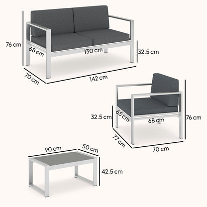 4 Seater Aluminium Garden Furniture Sofa Set with Olefin Cushions