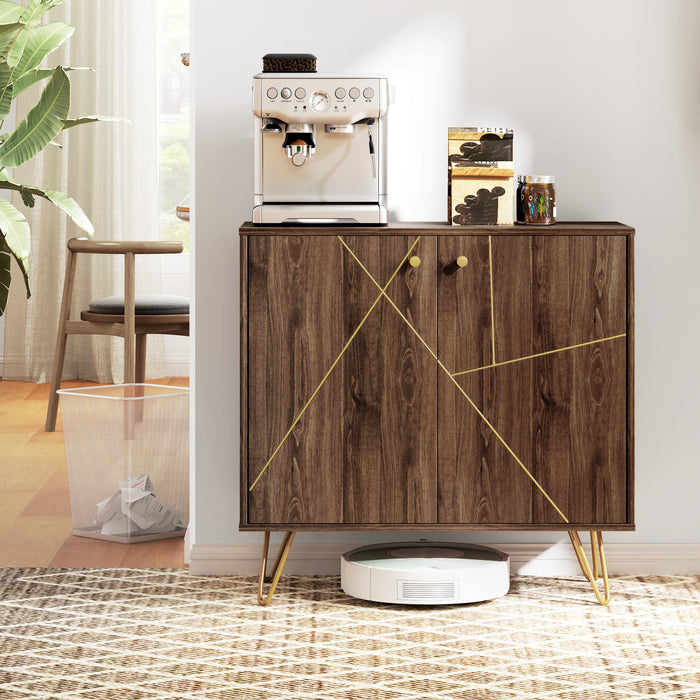 Sideboard Storage Cabinet with Luxurious Steel Lines Steel Legs Brown