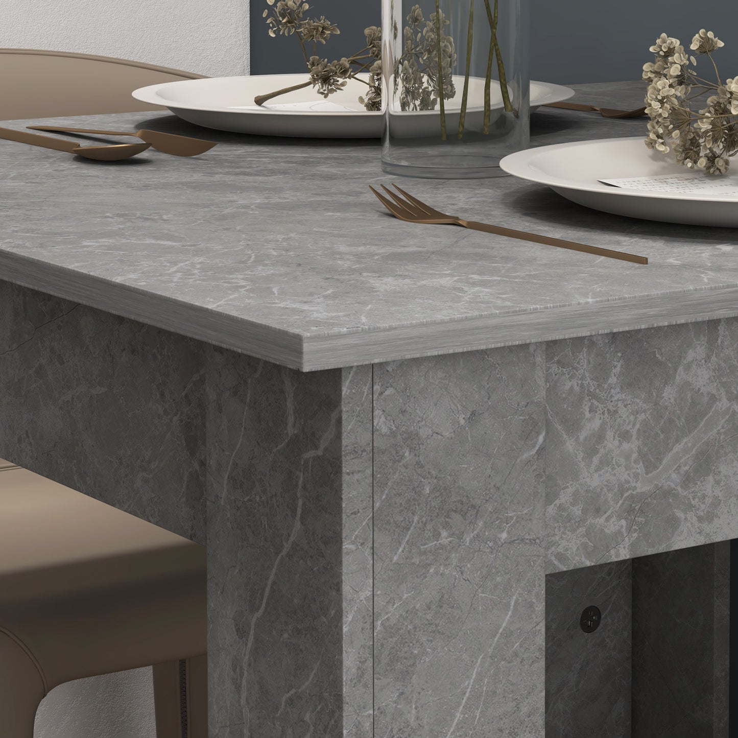 Square Dining Table, Kitchen Table with Faux Cement Effect