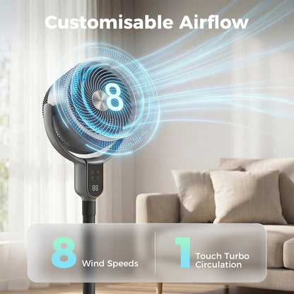 20 dB Silent Standing Fan for Bedroom, 42" Pedestal Fan with 70° Oscillating, 90° Vertical Tilt, 8 Speeds, Remote Control, 12H Timer, Adjustable Height, Child Lock, Grey