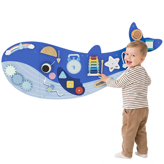 Whale Activity Wall Busy Board, 13 in 1 Montessori Inspired Toys