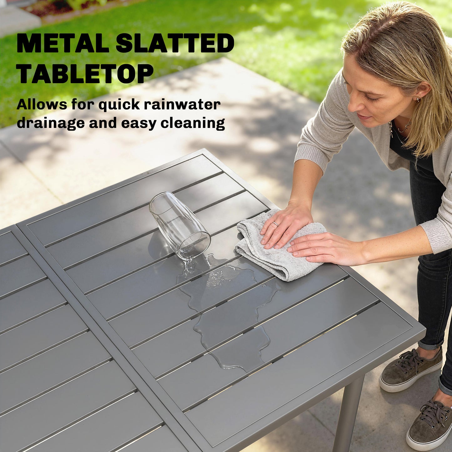 Garden Dining Table for 6 Person, 165 x 80 cm