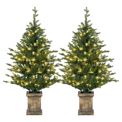 2 Pcs 4ft Artificial Christmas Tree with Lights, Pot, Realistic Tips