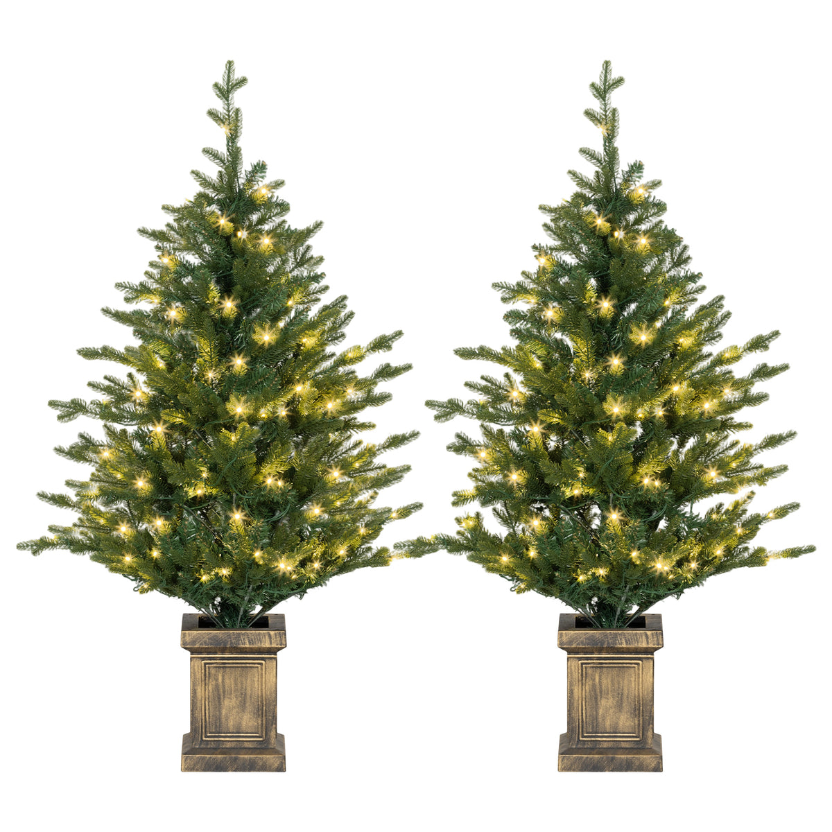 2 Pcs 4ft Artificial Christmas Tree with Lights, Pot, Realistic Tips