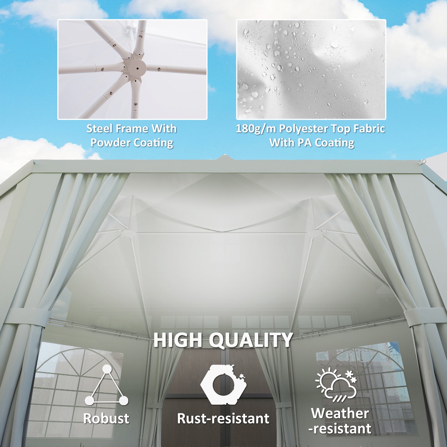 6.8 x 5m Garden Octagonal Gazebo Party Wedding Tent Heavy Duty Marquee
