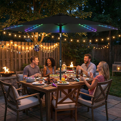 3 m Garden Parasol Umbrella with LED Lights, Patio Umbrella Black