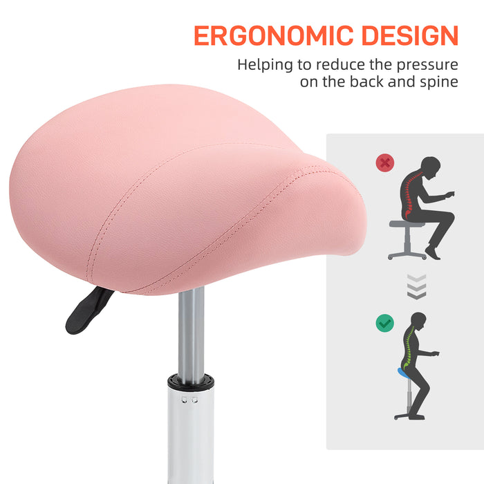 PU Leather Saddle Stool w/ Moulded Padded Seat Adjustable Height Pink