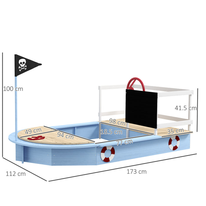 Wooden Kids Sandbox Pirate Ship Design Blue