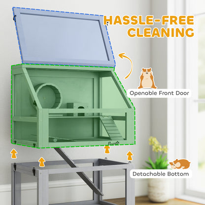 Wooden Hamster Cage, 3 Tier Gerbil Cage with Detachable 32cm Deep Bottom, Hut, Seesaw, Exercise Wheel, Ramps, Light Grey