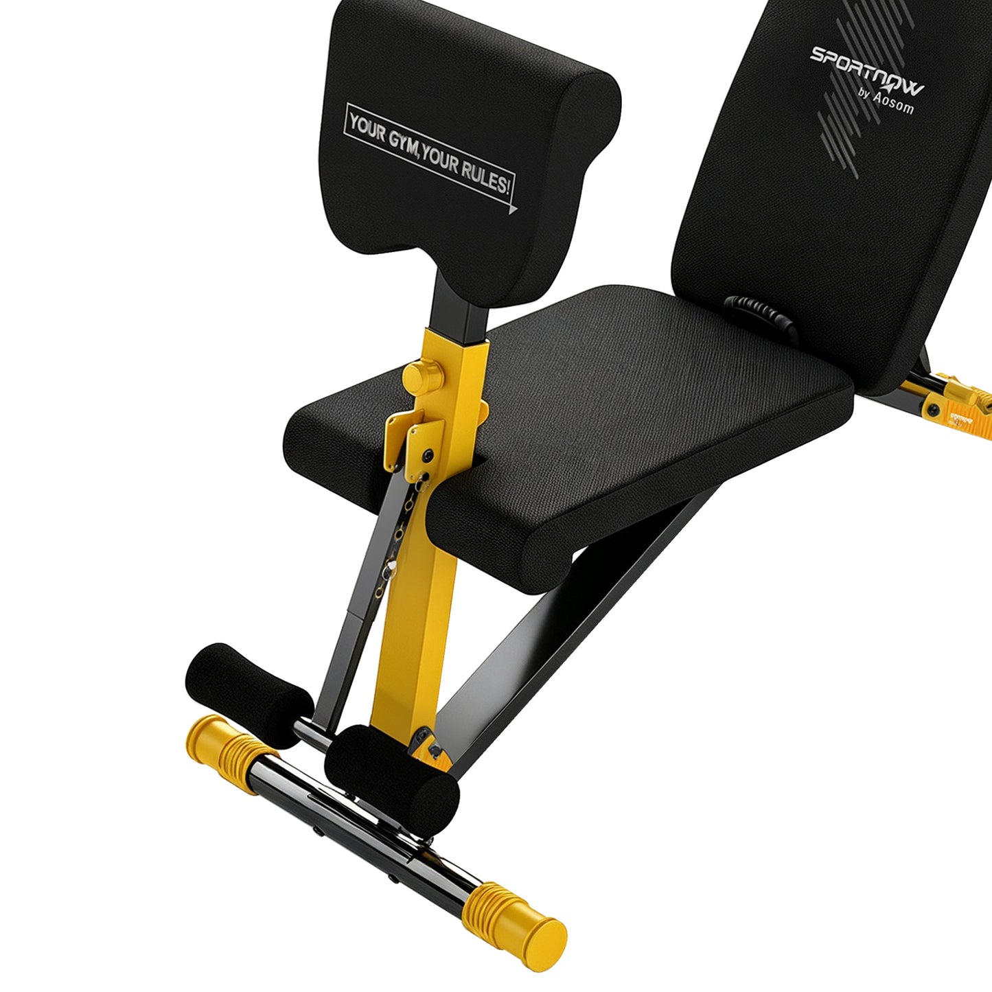 Adjustable Weight Bench for Home Gym, 300kg Incline Decline Flat Foldable Bench Press with 6 Backrest Positions, Leg Extension, Preacher Pad, Extended Headrest and Pull Strap, Yellow
