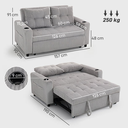2 Seater Sofa Bed, Click Clack Pull Out Bed Settee, Light Grey