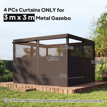 3 x 3 m Gazebo Replacement Curtains Privacy Panel Set, 4 Panels
