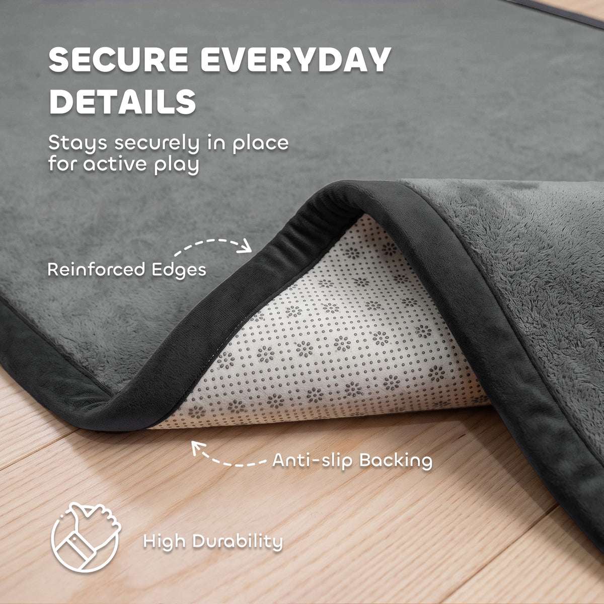 127cm Square Baby Play Mat with 3cm Foam Padding - Dark Grey