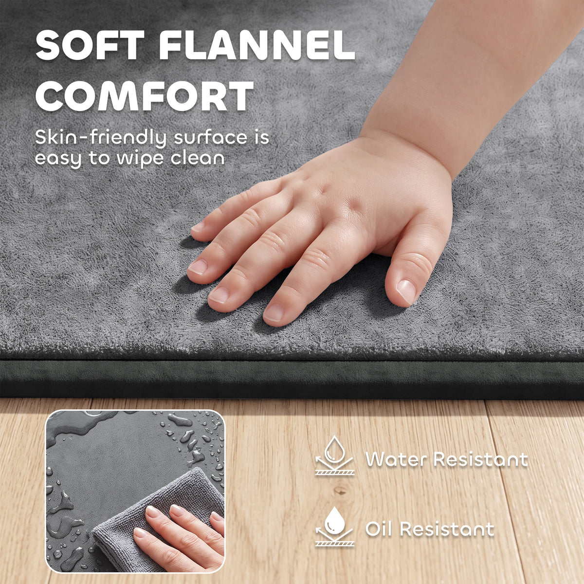 127cm Square Baby Play Mat with 3cm Foam Padding - Dark Grey