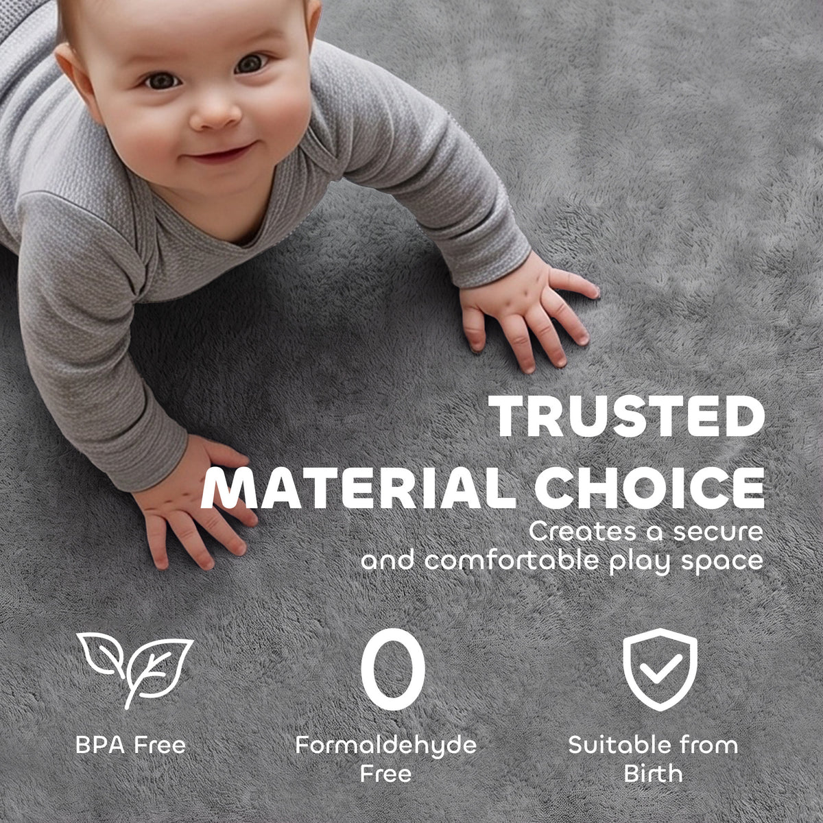 127cm Square Baby Play Mat with 3cm Foam Padding - Dark Grey