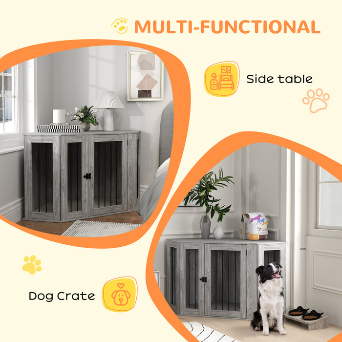 Dog Crate Furniture for Large Dogs w/ Cushion, Door - Grey