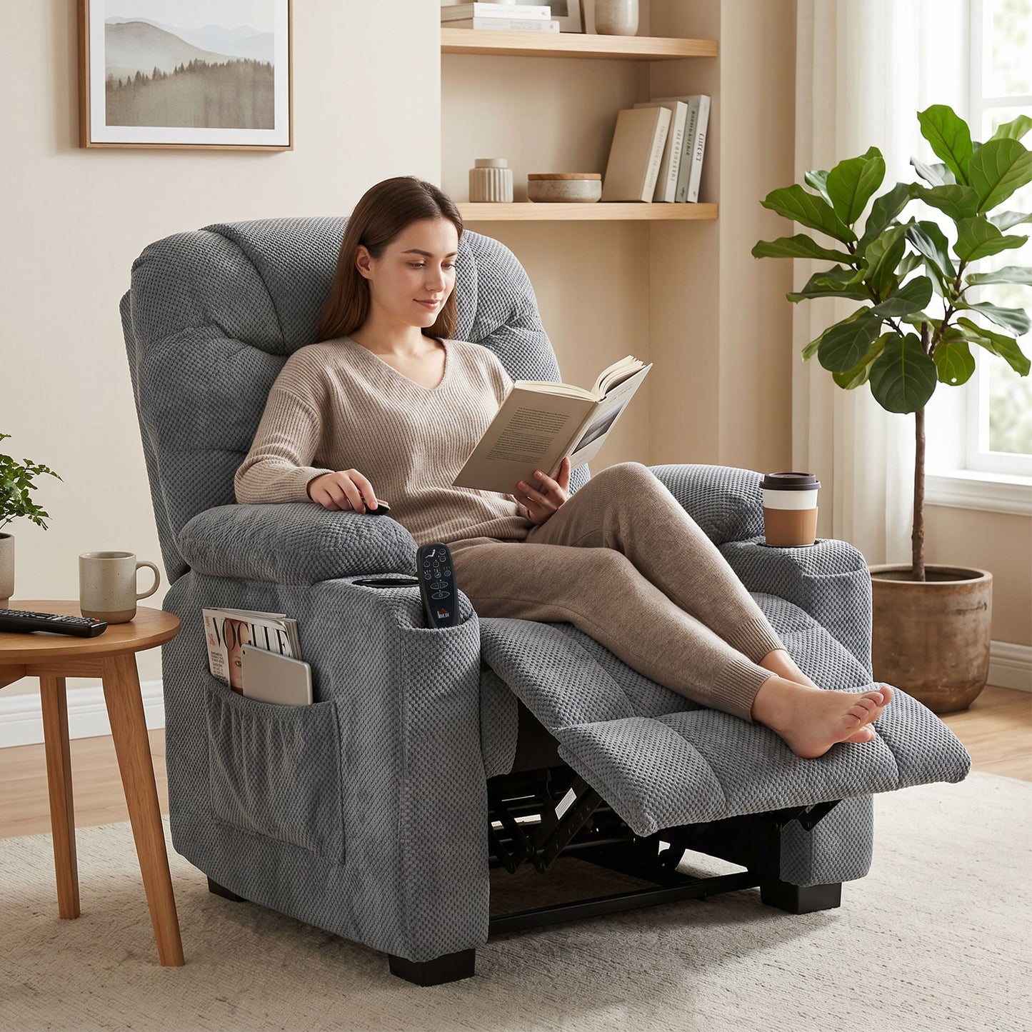 Electric Massage Recliner Chair with Heat, Reclining Chair, Dark Grey