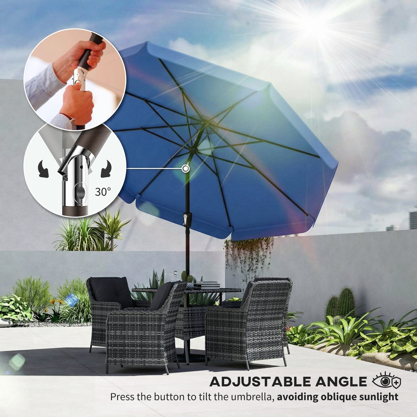 3 m Garden Parasol with Tilt & Crank, UPF30+ Outdoor Table Umbrella