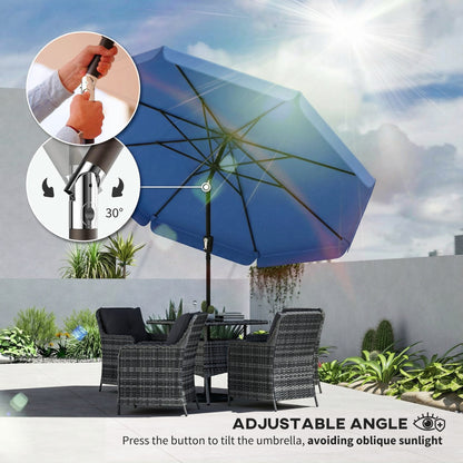 3 m Garden Parasol with Tilt & Crank, UPF30+ Outdoor Table Umbrella