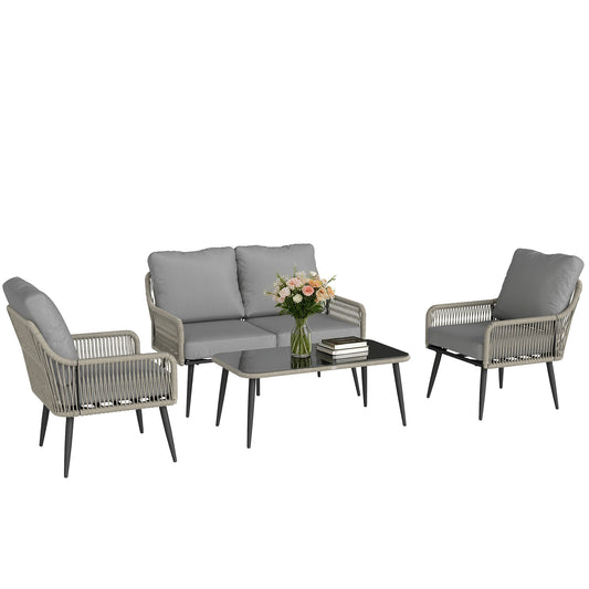 Rattan Garden Furniture Set, Tempered Glass with 3 Chairs
