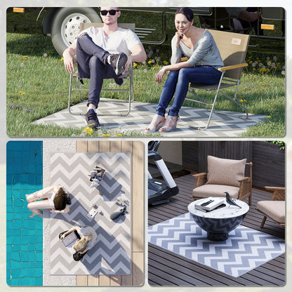 Outdoor Rug, 1.2 x 1.8m Patio Floor Mat, Grey & White
