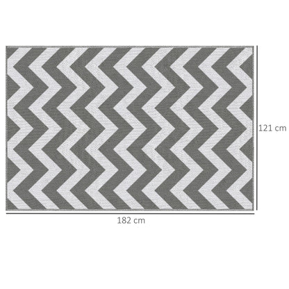 Outdoor Rug, 1.2 x 1.8m Patio Floor Mat, Grey & White