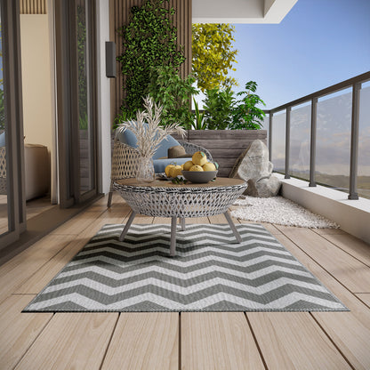 Outdoor Rug, 1.2 x 1.8m Patio Floor Mat, Grey & White