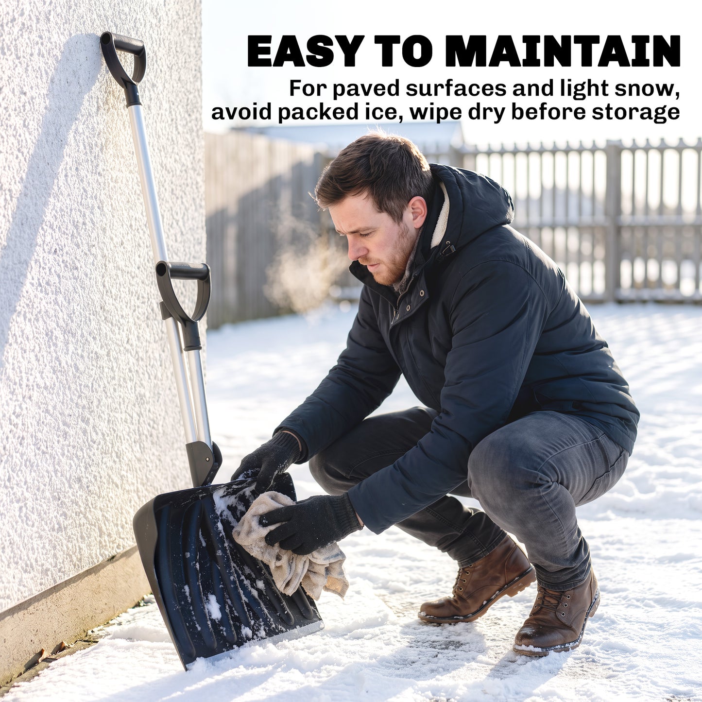 Heavy-Duty Snow Shovel with Assist Handle, Portable Snow Pusher with 45cm Wide Blade, Detachable Aluminium Handle and Metal Edge, Removal Shovel for Garden, Driveway, Car, Camping, Black