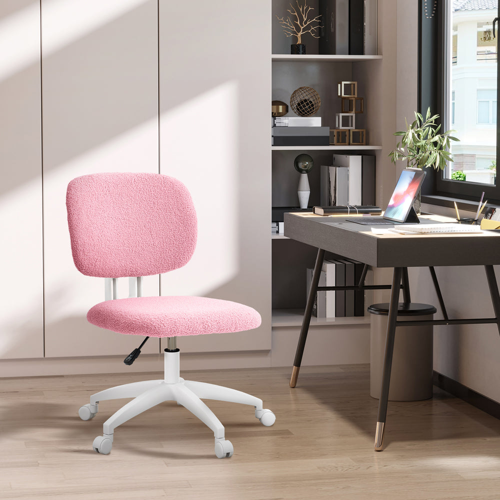 Fluffy Home Office Chair with Adjustable Height, Armless, Pink