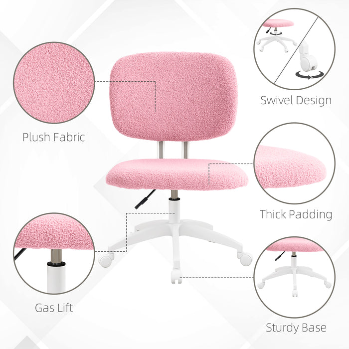 Fluffy Home Office Chair with Adjustable Height, Armless, Pink