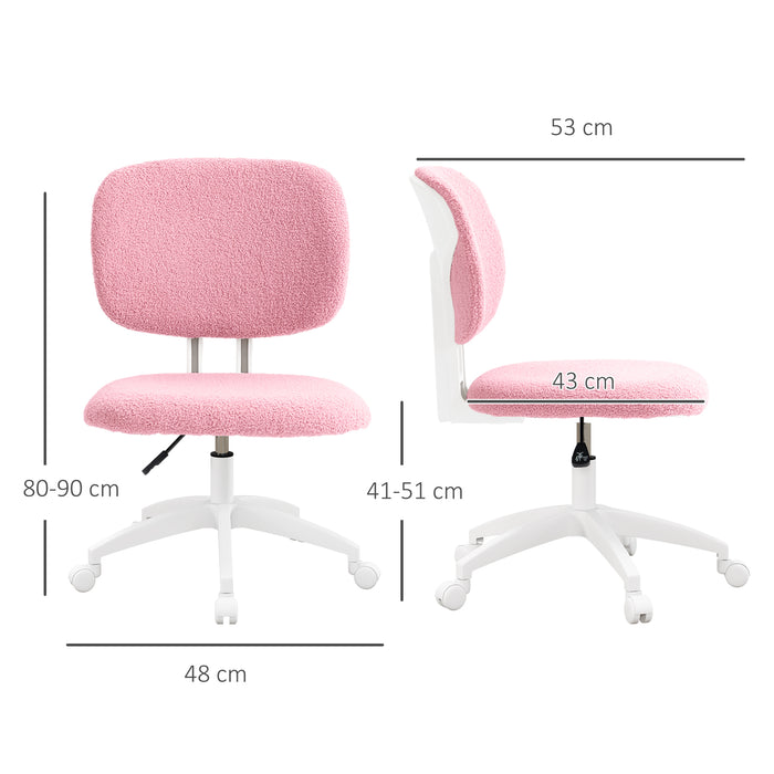 Fluffy Home Office Chair with Adjustable Height, Armless, Pink