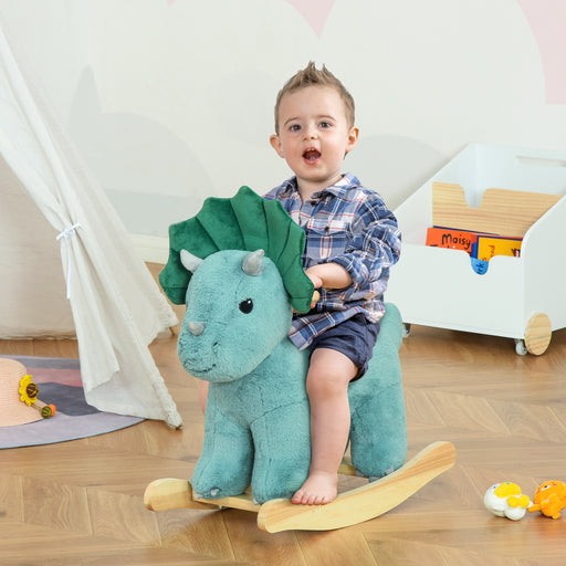 Kids Plush Ride-On Rocking Horse Triceratops-shaped Plush Toy Rocker with Realistic Sounds for Child 36-72 Months Green