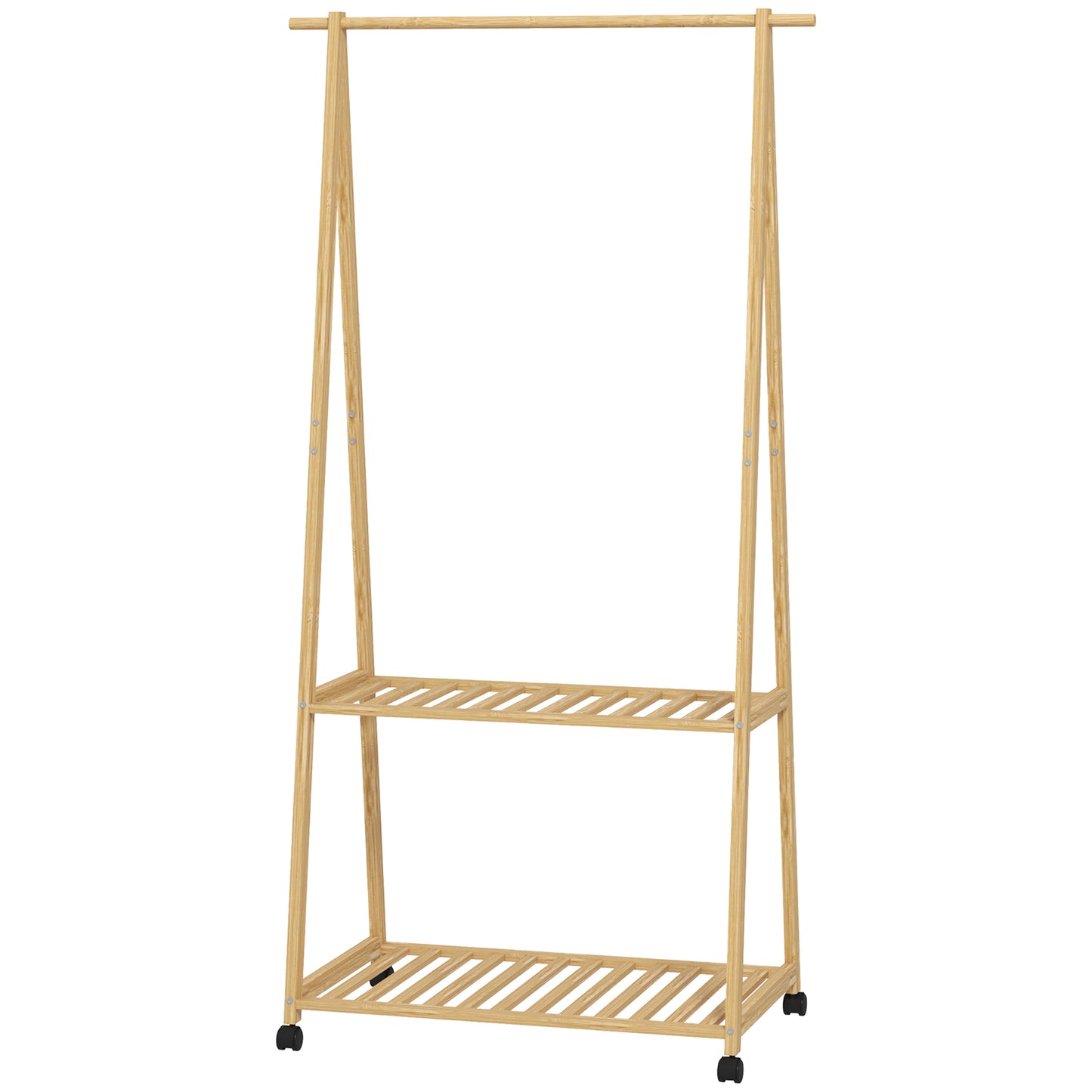 Bamboo Clothes Rail Rack with 2 Storage Shelves, Natural Wood Effect