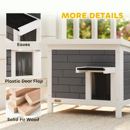Outdoor Cat House Insulated Wooden Feral Cat Shelter w/ Openable Roof