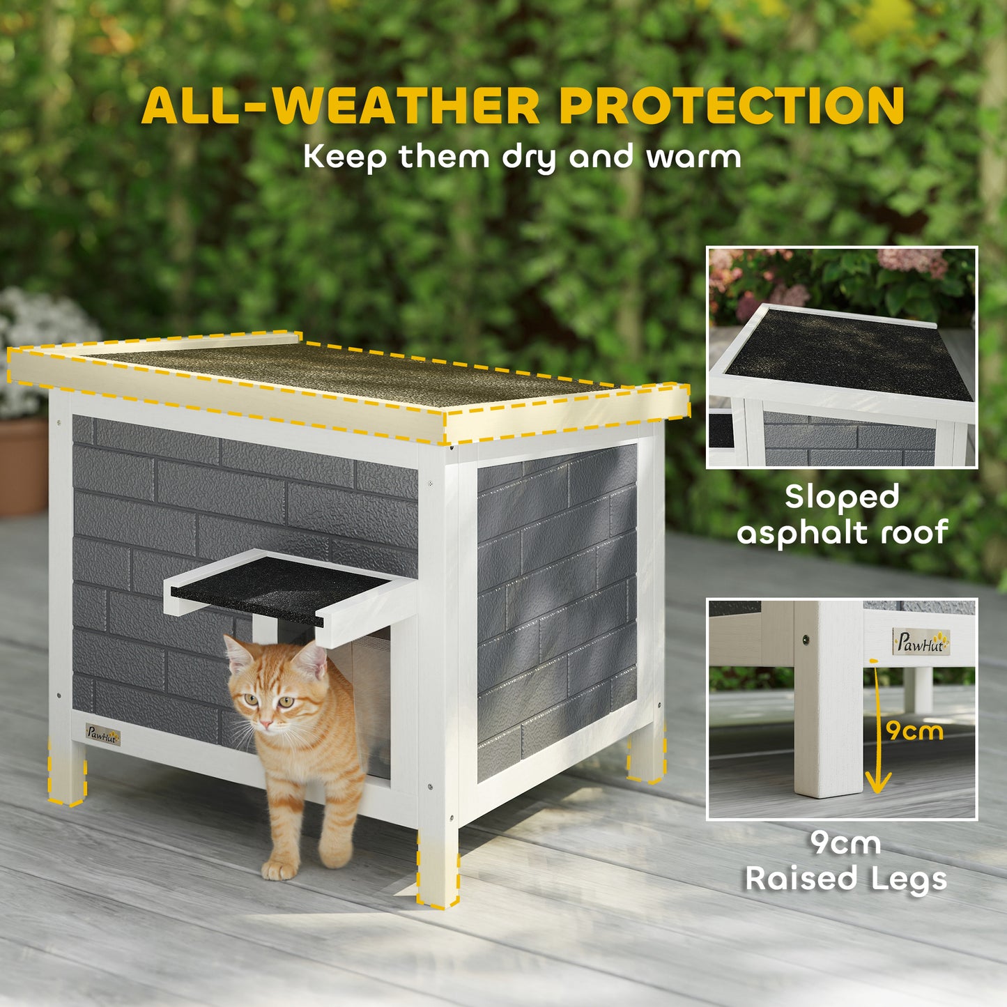 Outdoor Cat House Insulated Wooden Feral Cat Shelter w/ Openable Roof