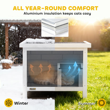 Outdoor Cat House Insulated Wooden Feral Cat Shelter w/ Openable Roof