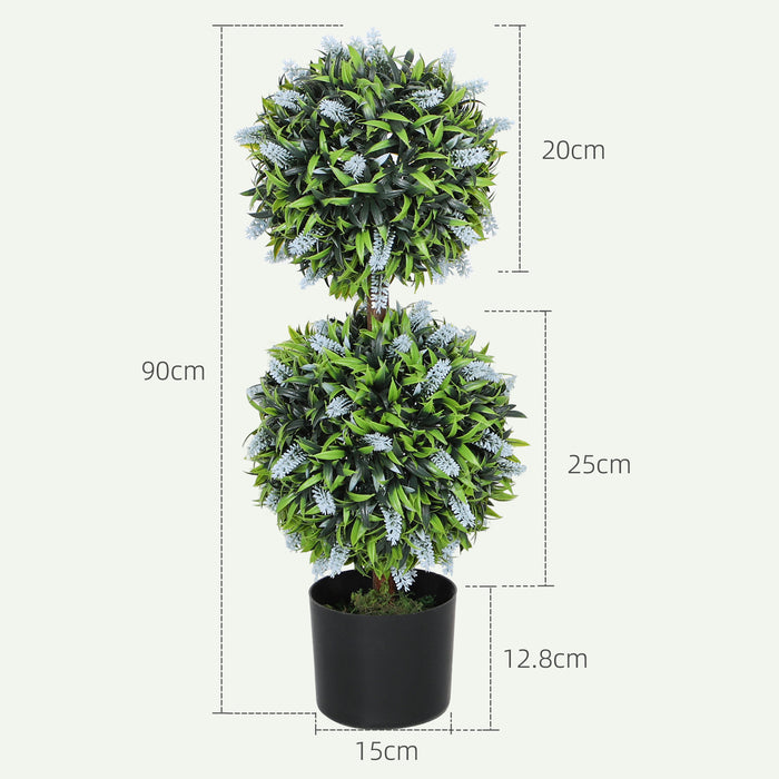 Set of 2 Potted Artificial Plants with Lavender Flowers, Blue