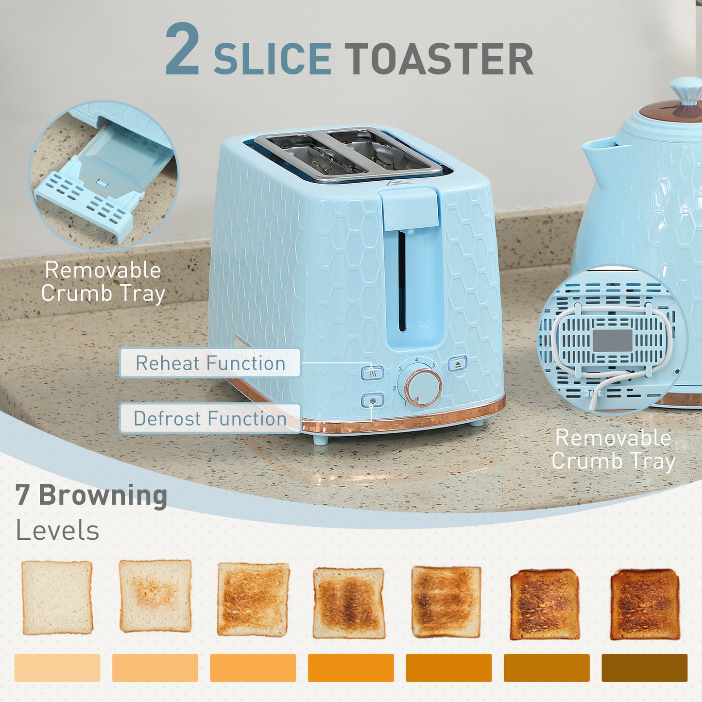 Kettle and Toaster Set 1.7L Kettle & 2 Slice Toaster Set, Light Blue