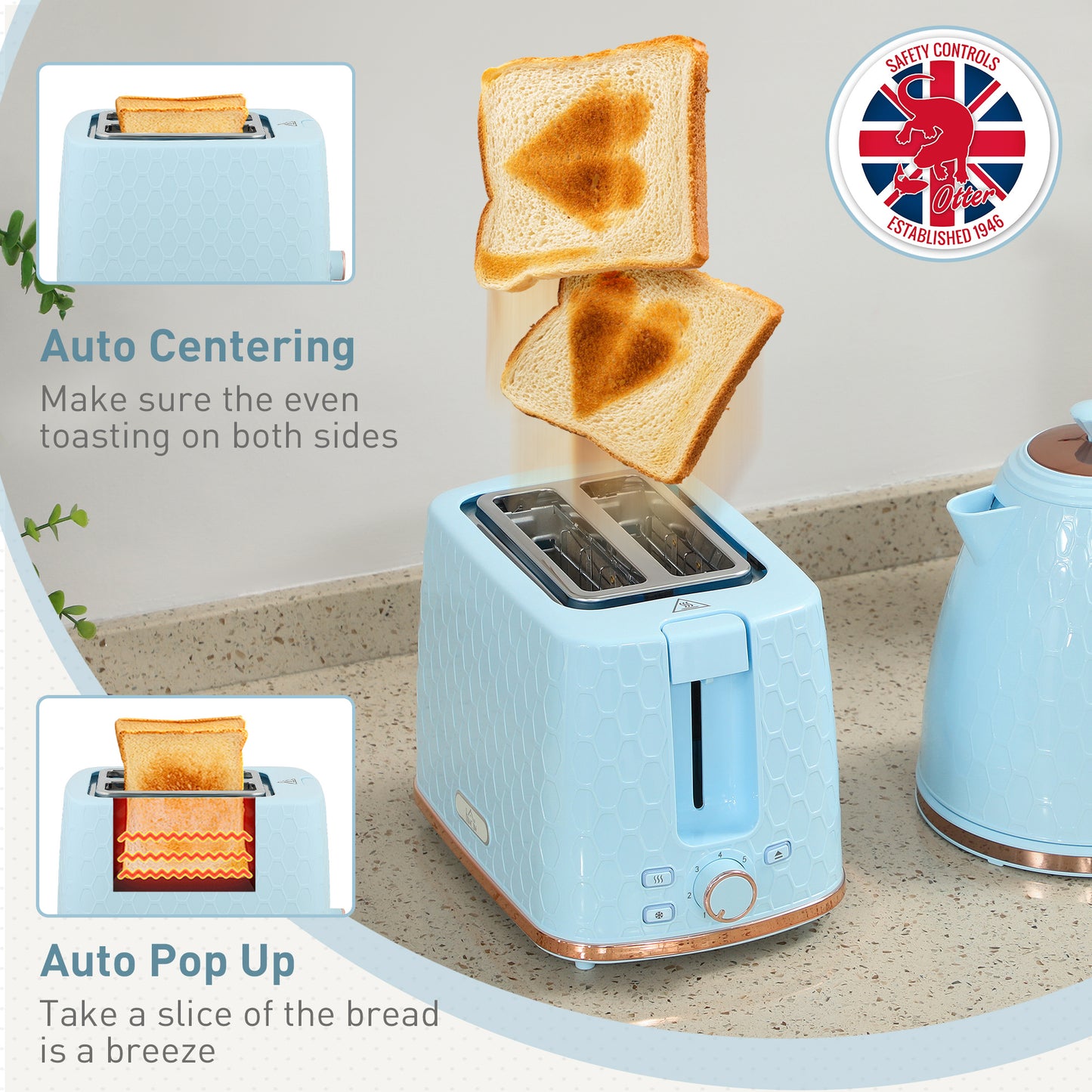 Kettle and Toaster Set 1.7L Kettle & 2 Slice Toaster Set, Light Blue