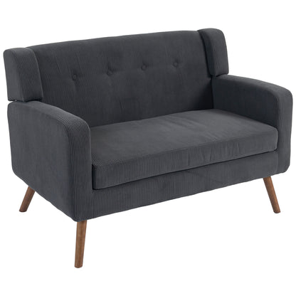 2 Seater Sofa, 118 cm Corduroy Small Loveseat Sofa, Dark Grey