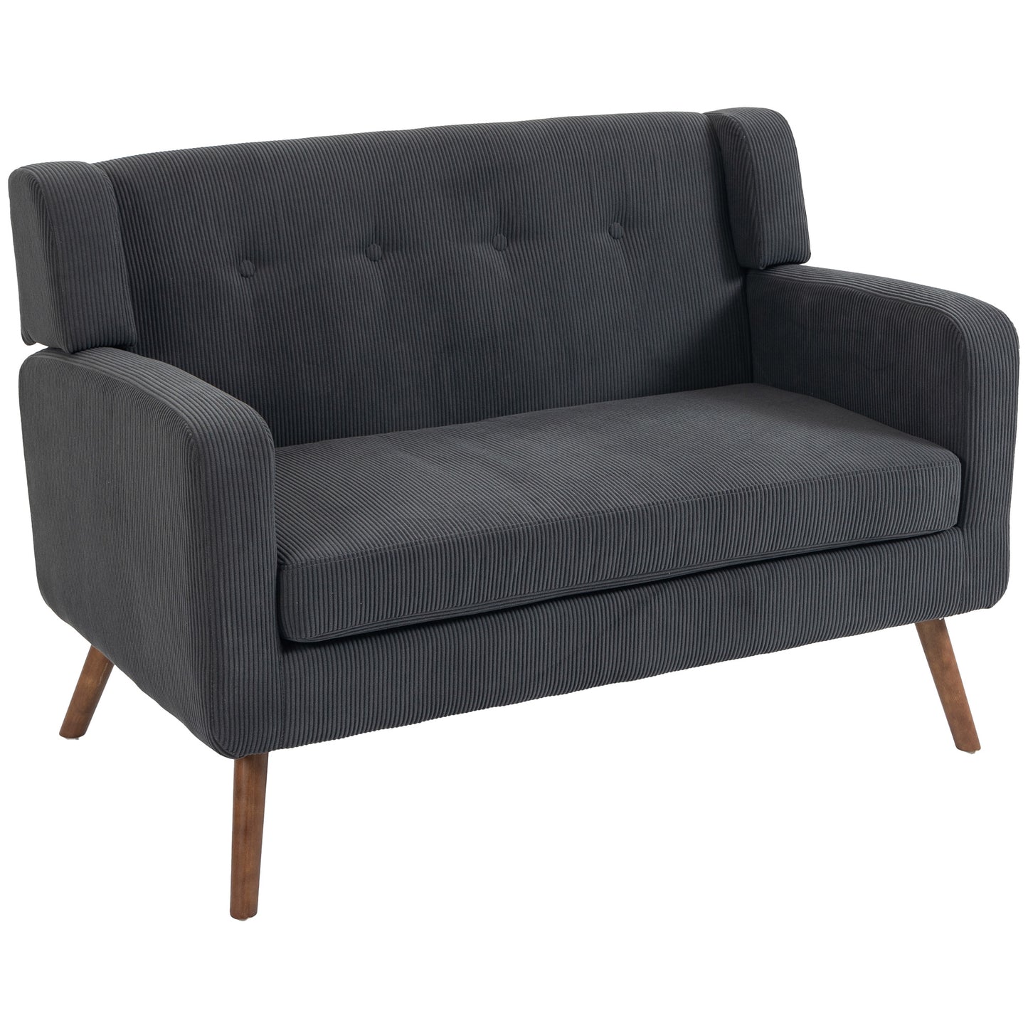 2 Seater Sofa, 118 cm Corduroy Small Loveseat Sofa, Dark Grey