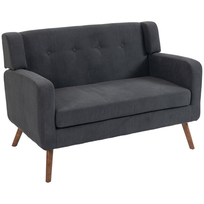 2 Seater Sofa, 118 cm Corduroy Small Loveseat Sofa, Dark Grey