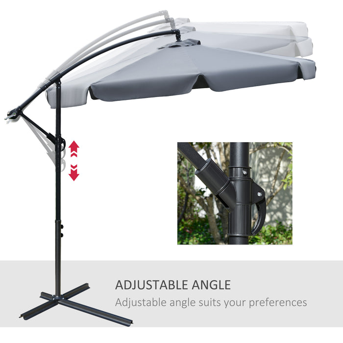 2.7m Banana Parasol Cantilever Umbrella with Crank Handle and Cross Base for Outdoor, Hanging Sun Shade, Grey