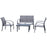 4 pcs Curved Steel Patio Furniture Set w/ Loveseat, Texteline Seats, Glass Top Table For Party Event, Grey