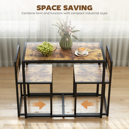 3 Piece Dining Table Set with Metal Frame Rustic Brown