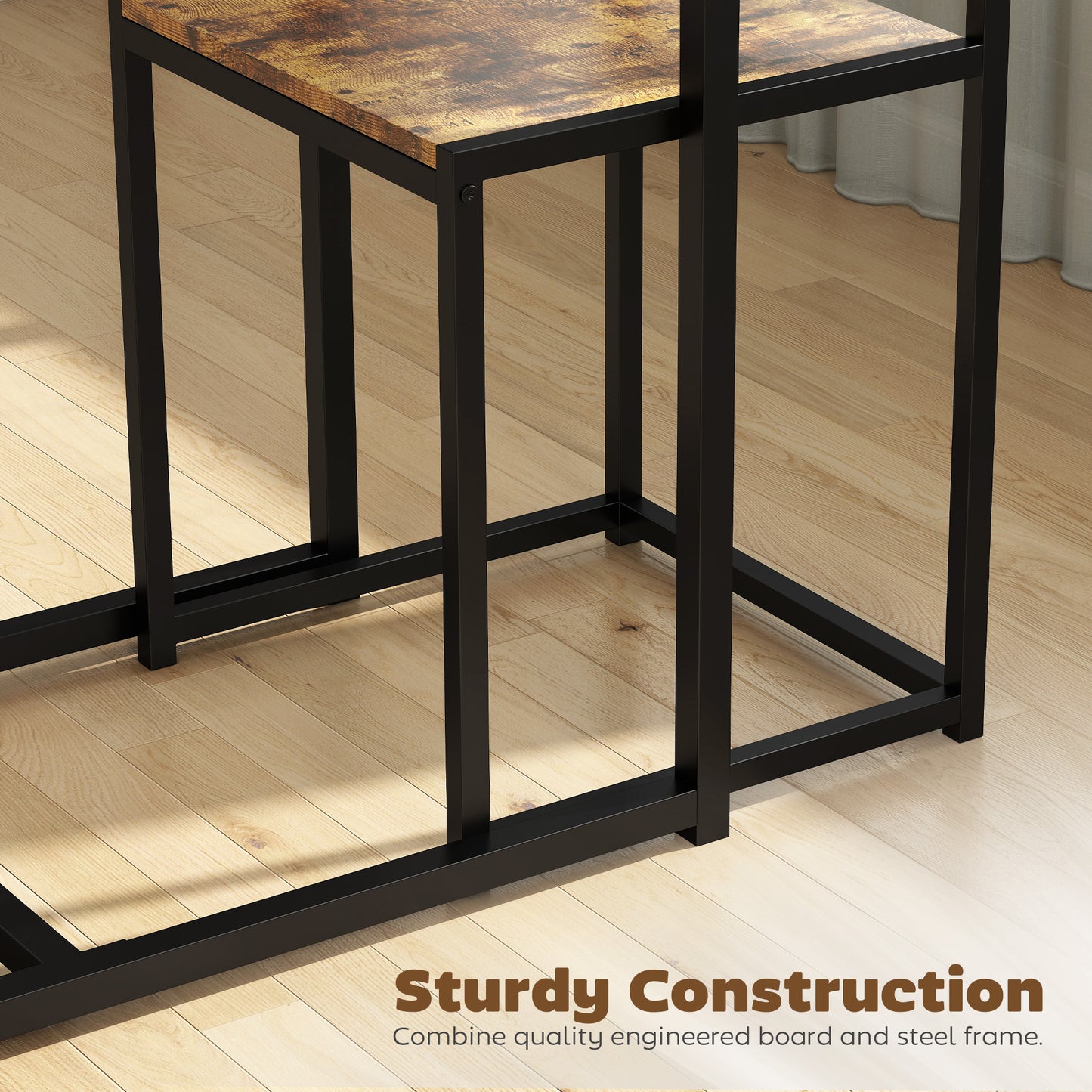 3 Piece Dining Table Set with Metal Frame Rustic Brown