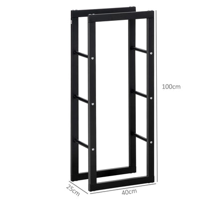 Metal Firewood Log Holder Tall Firewood Rack Indoor Outdoor Fireplace Wood Storage Shelf with Side Rails, Rust-Resistant, Black, 40W x 25D x 100H cm