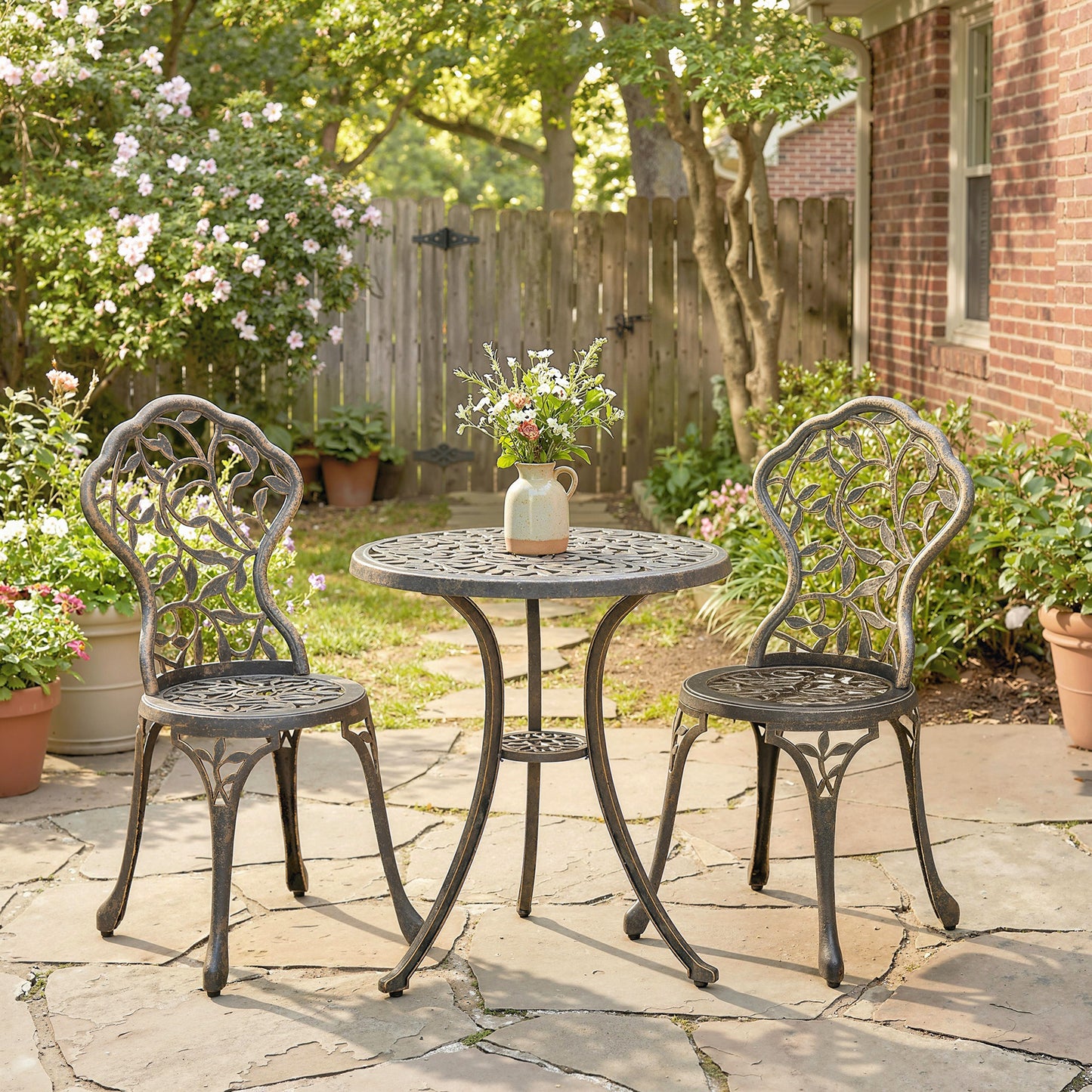 Aluminium Bistro Set Garden Coffee Table Chair Outdoor Dining Set