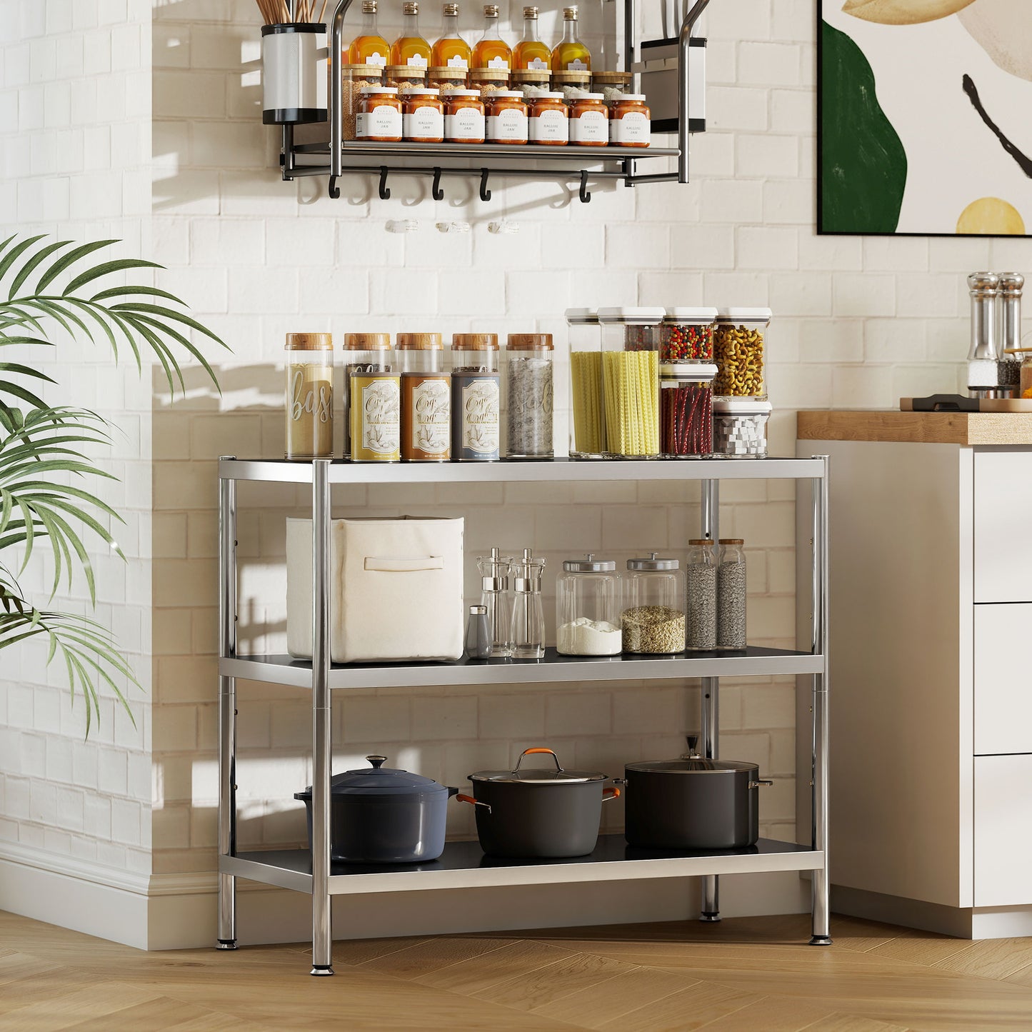 3-Tier Stainless Steel Bakers Rack, Microwave Stand for Small Spaces